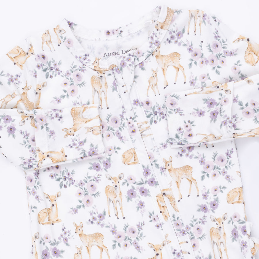 Bamboo Ruffle Back Zipper Footie - Floral Deer