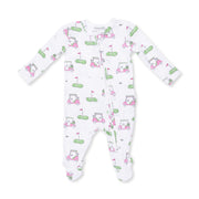 Bamboo Ruffle Back Zipper Footie - Golf Carts - Pink