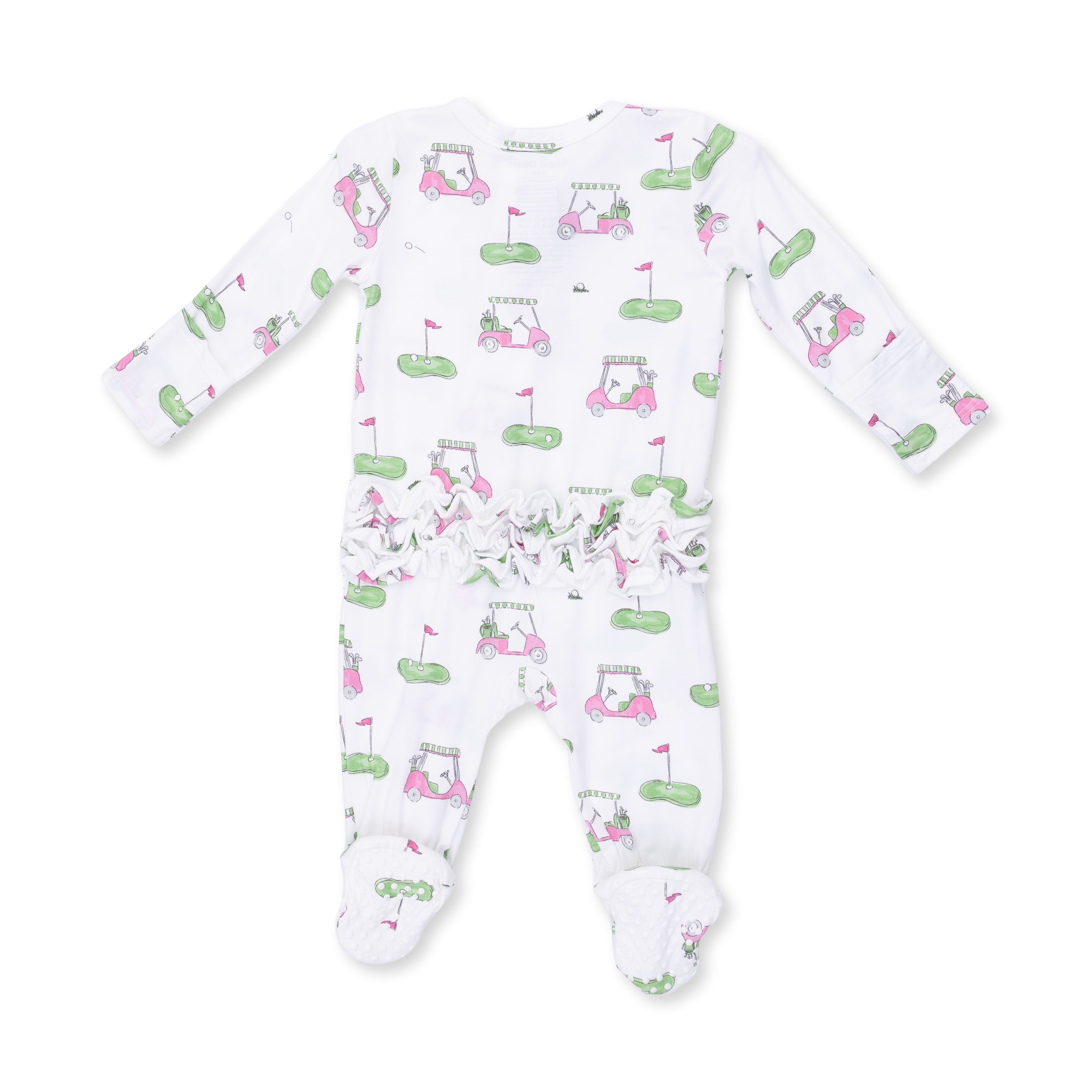 Bamboo Ruffle Back Zipper Footie - Golf Carts - Pink