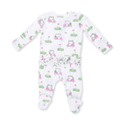 Bamboo Ruffle Back Zipper Footie - Golf Carts - Pink