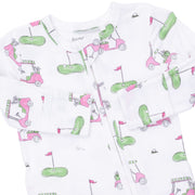 Bamboo Ruffle Back Zipper Footie - Golf Carts - Pink