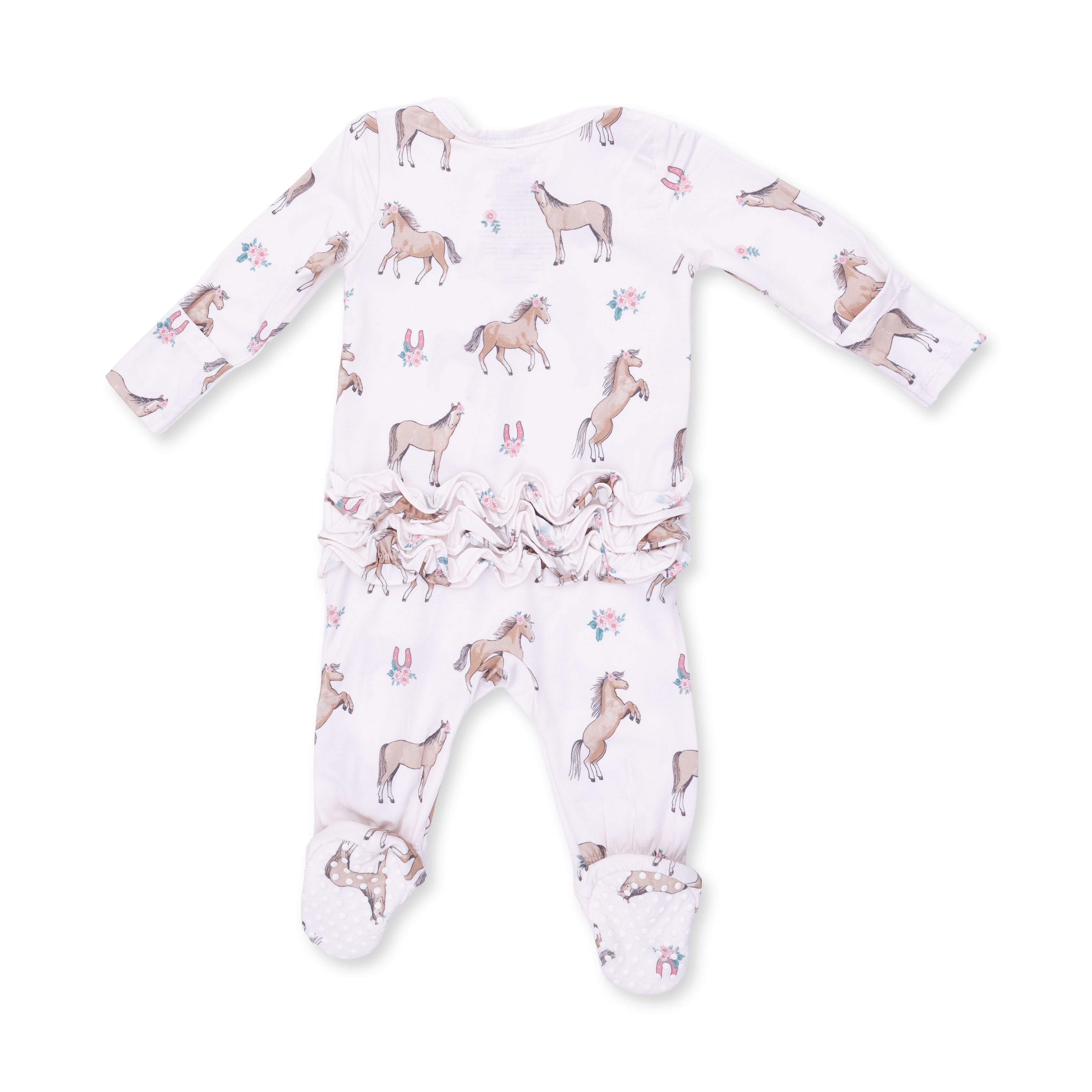 Bamboo Ruffle Back Zipper Footie - I Love Horses