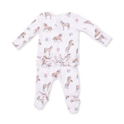 Bamboo Ruffle Back Zipper Footie - I Love Horses