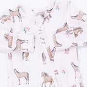 Bamboo Ruffle Back Zipper Footie - I Love Horses