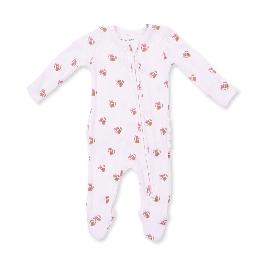 Bamboo Ruffle Back Zipper Footie - Mini Football Hearts