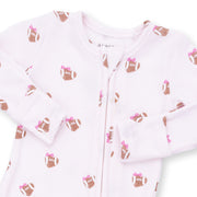 Bamboo Ruffle Back Zipper Footie - Mini Football Hearts