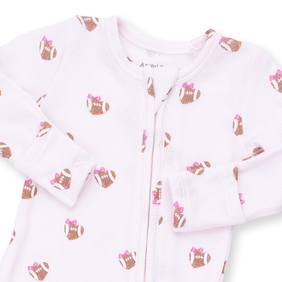 Bamboo Ruffle Back Zipper Footie - Mini Football Hearts