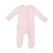 Bamboo Ruffle Back Zipper Footie - Solid Veiled Pink Rib