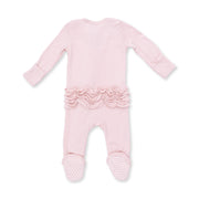 Bamboo Ruffle Back Zipper Footie - Solid Veiled Pink Rib