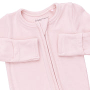 Bamboo Ruffle Back Zipper Footie - Solid Veiled Pink Rib