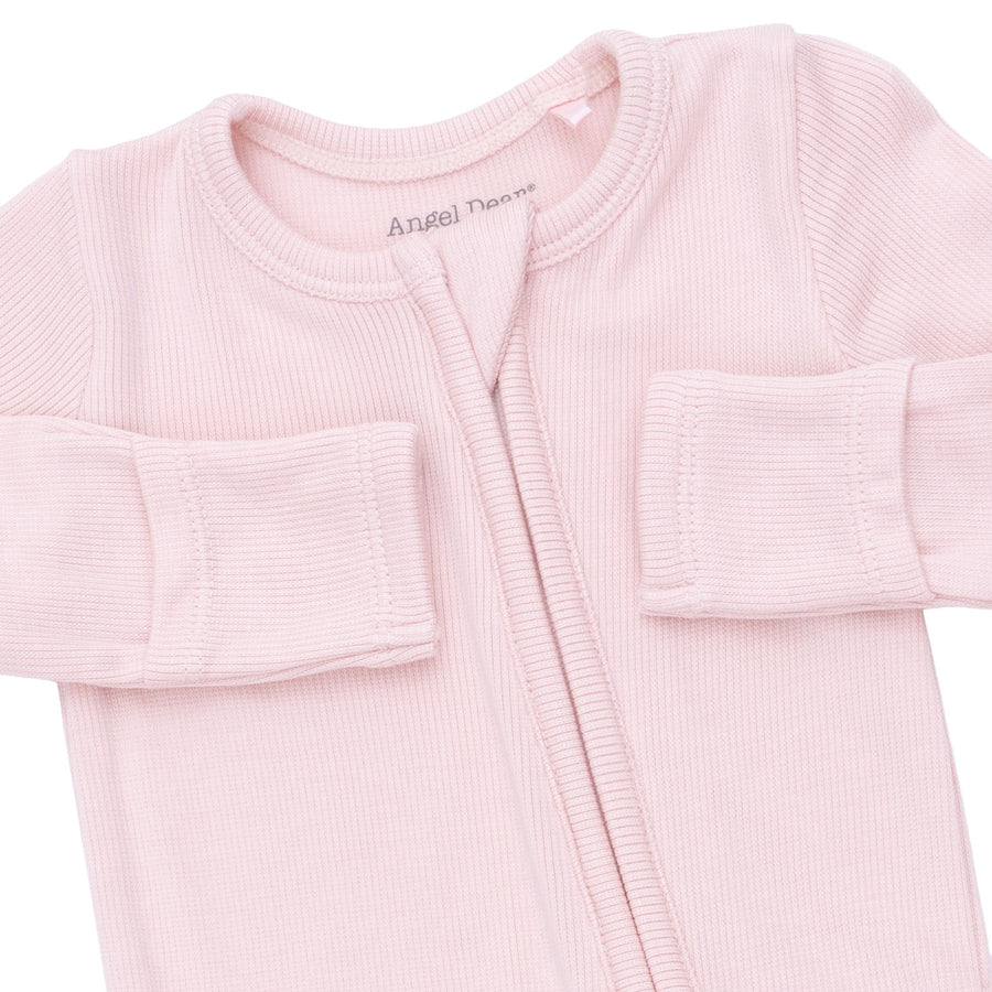 Bamboo Ruffle Back Zipper Footie - Solid Veiled Pink Rib