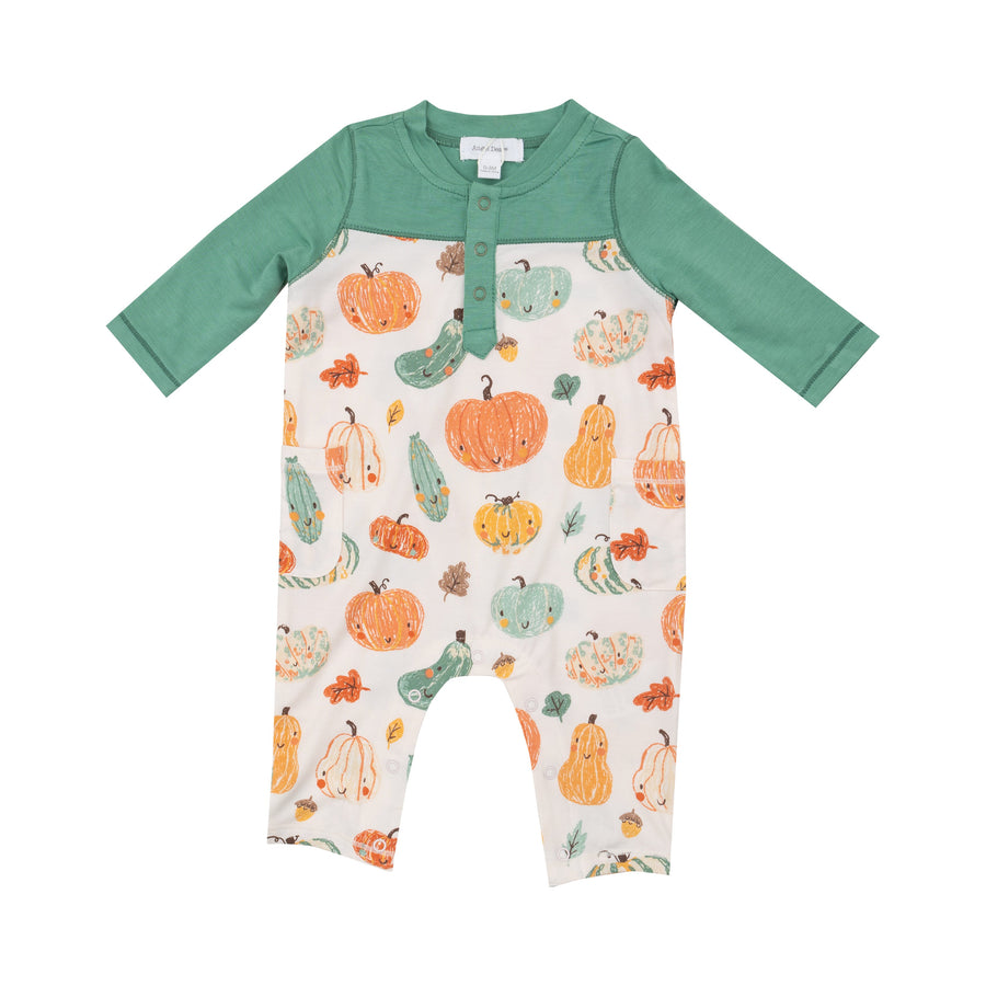 Romper with Contrast Sleeve - Crayon Pumpkins