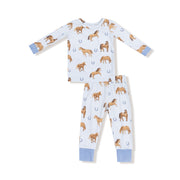 Long Sleeve Bamboo Loungewear Set - Horses - Blue