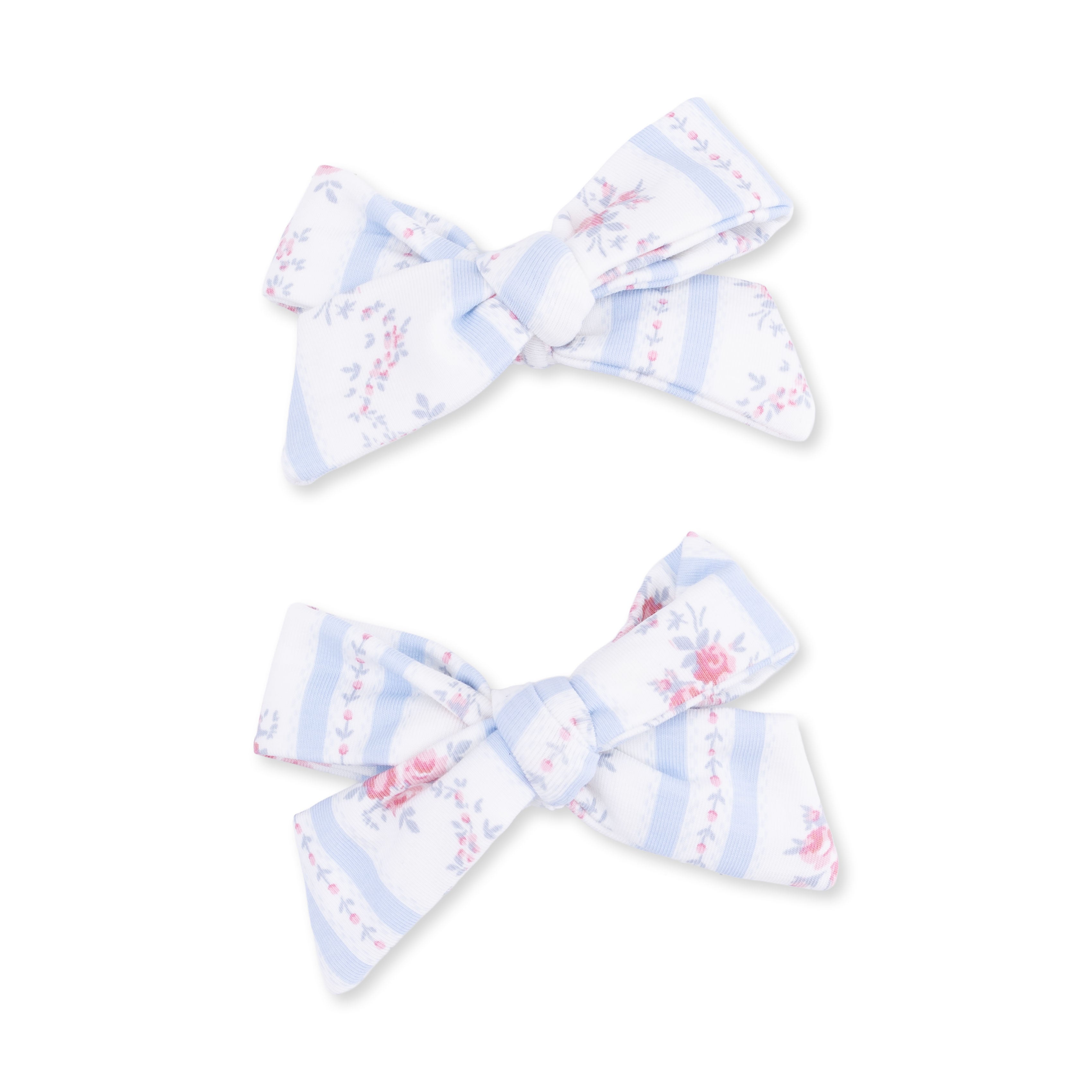 Bow Hair Clips (Set of 2) - Anna Floral Stripe