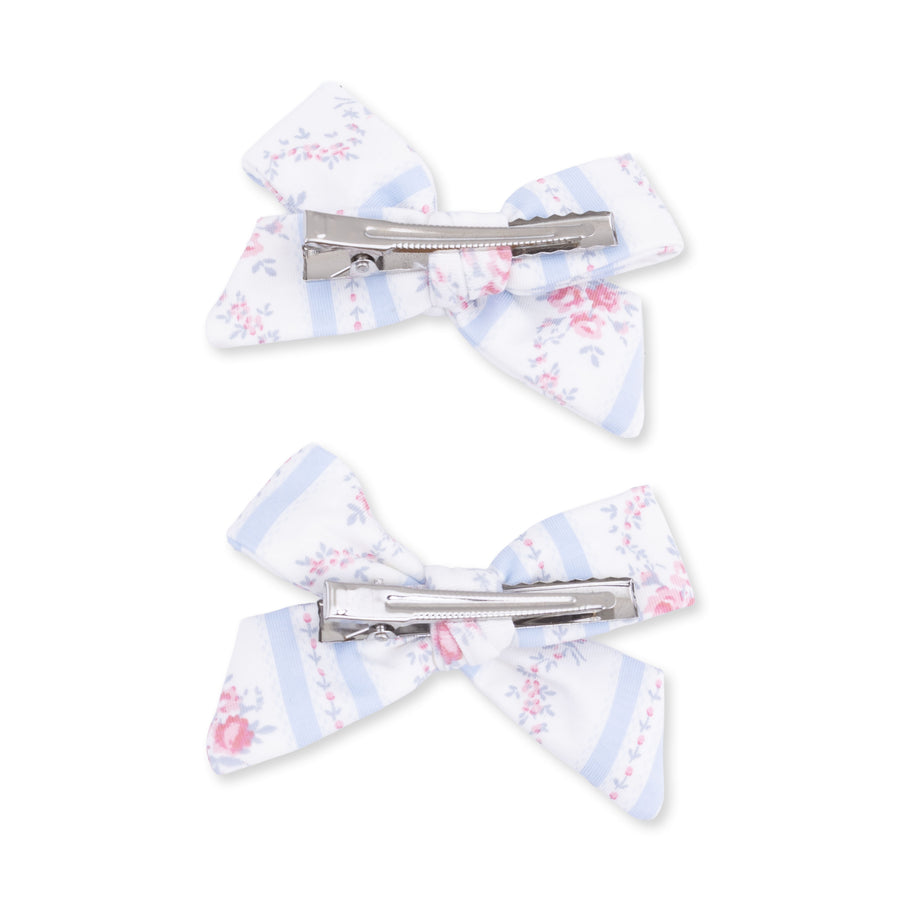 Bow Hair Clips (Set of 2) - Anna Floral Stripe