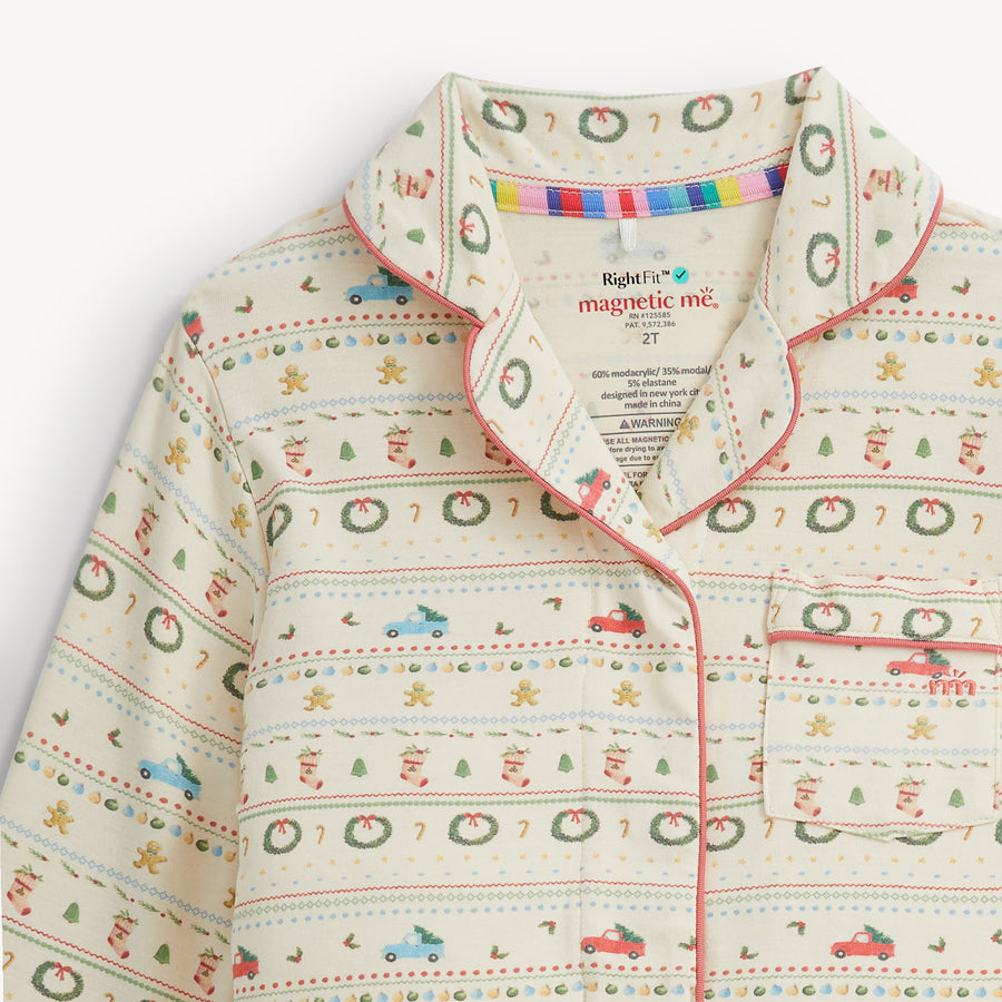 Modal Magnetic Long Sleeve Toddler Pajamas with Piping - Traditional Christmas