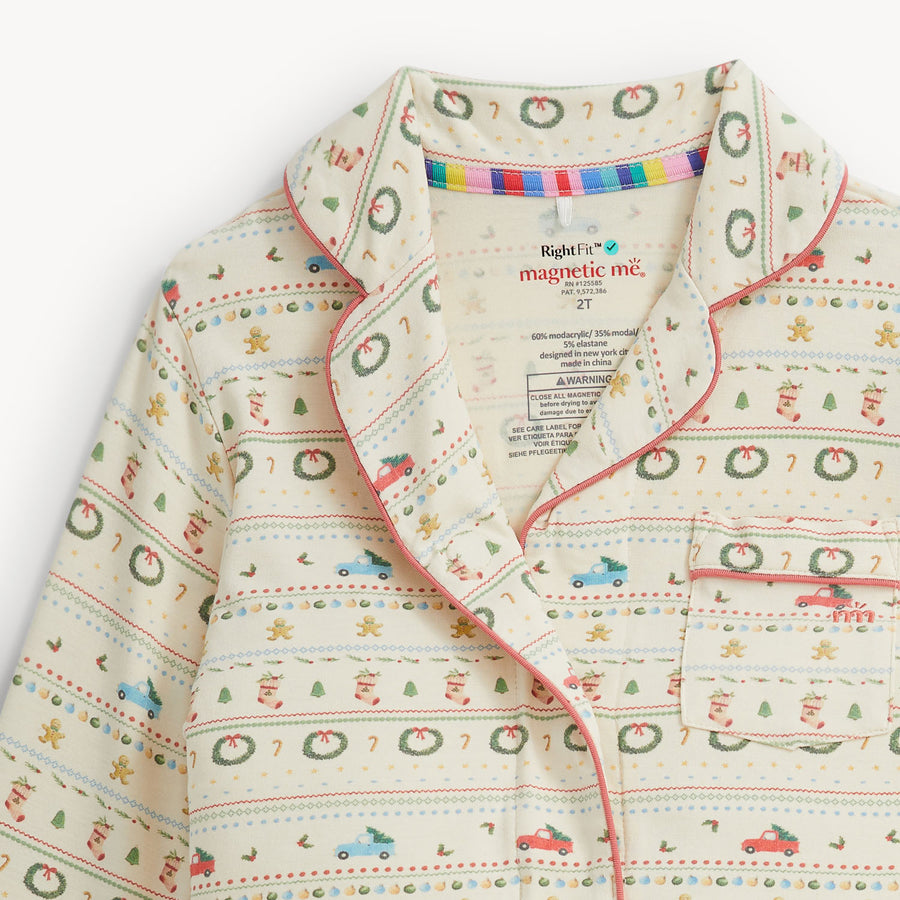 Modal Magnetic Long Sleeve Toddler Pajamas with Piping - Traditional Christmas