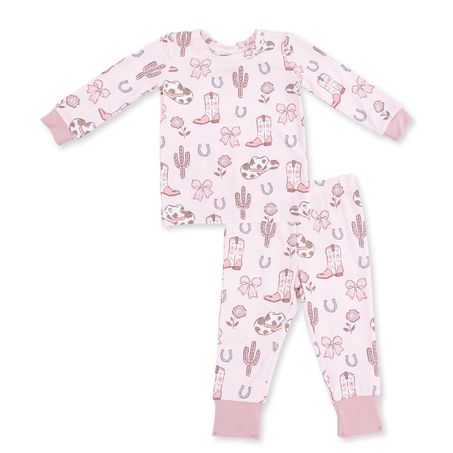 Long Sleeve Bamboo Loungewear Set - Cowgirl Boots and Bows