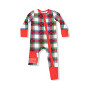 Bamboo Zipper Romper - Holiday Plaid