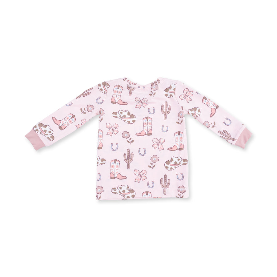 Long Sleeve Bamboo Loungewear Set - Cowgirl Boots and Bows
