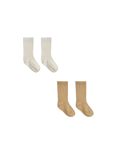2 Pack of Ribbed Socks - Ivory, Honey