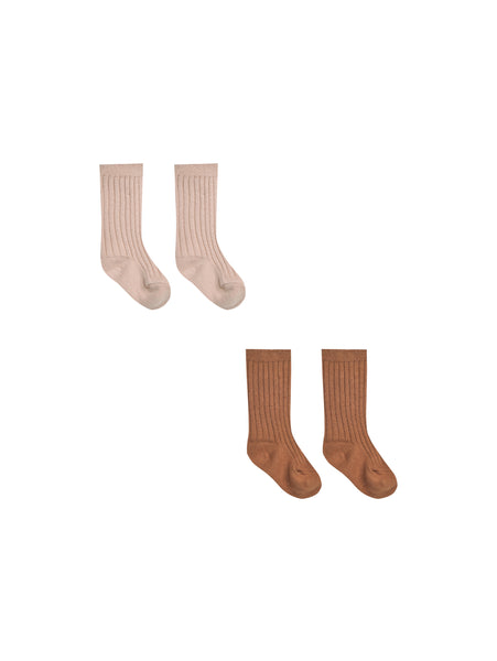 2 Pack of Ribbed Socks - Blush, Clay