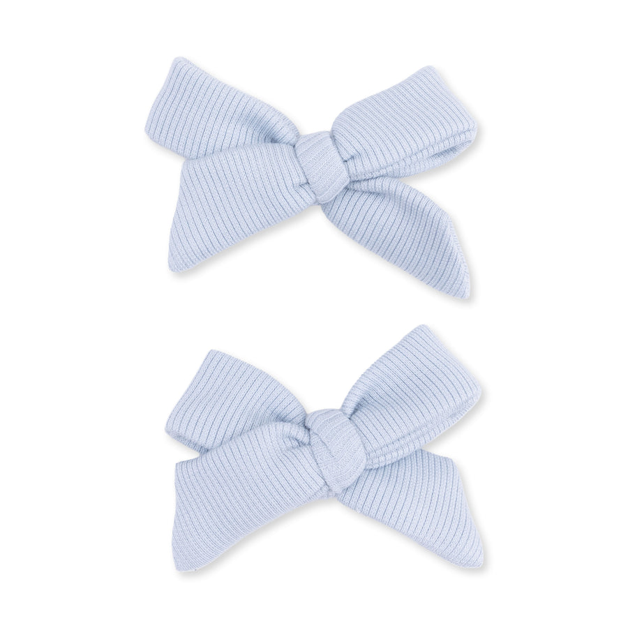 Bow Hair Clips (Set of 2) - Sheer Blue Rib