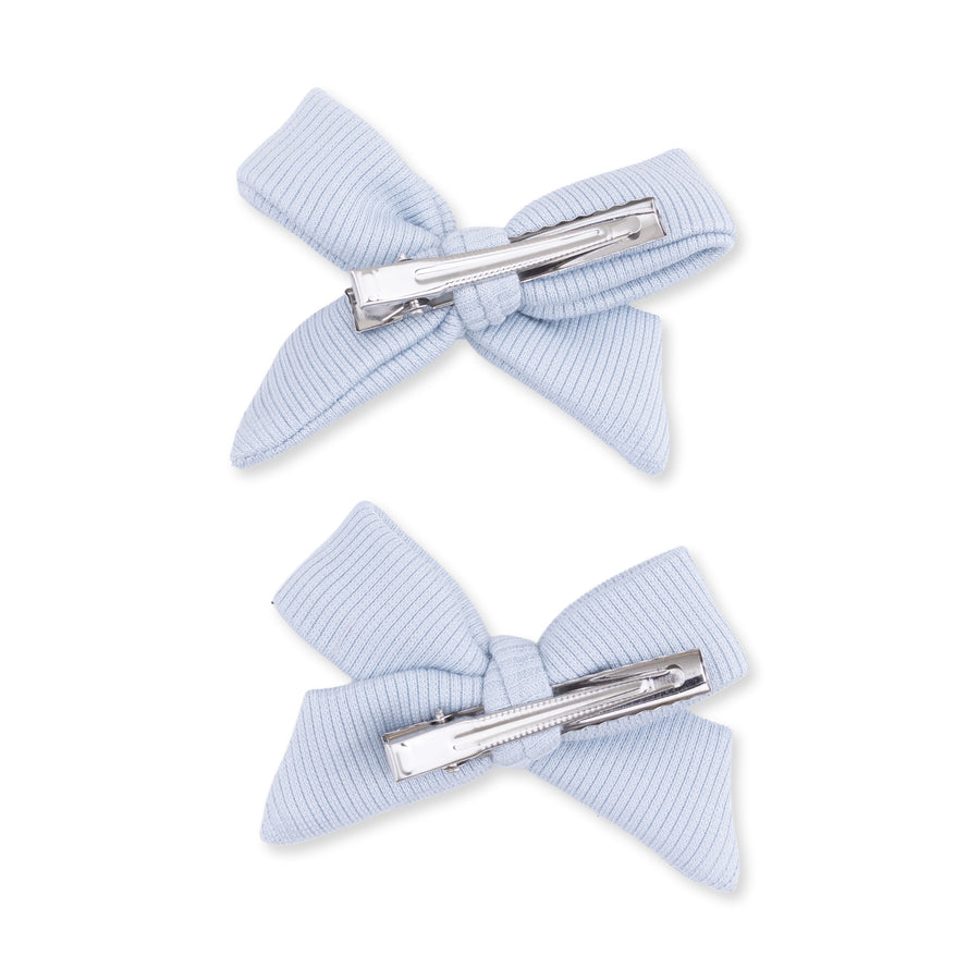 Bow Hair Clips (Set of 2) - Sheer Blue Rib