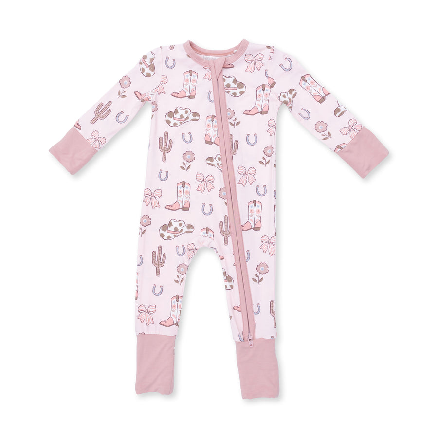 Bamboo Zipper Romper - Cowgirl Boots and Bows