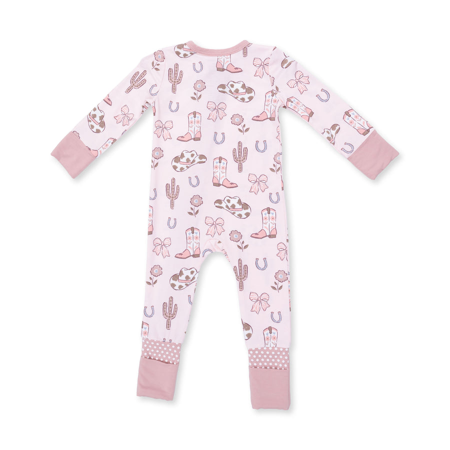 Bamboo Zipper Romper - Cowgirl Boots and Bows