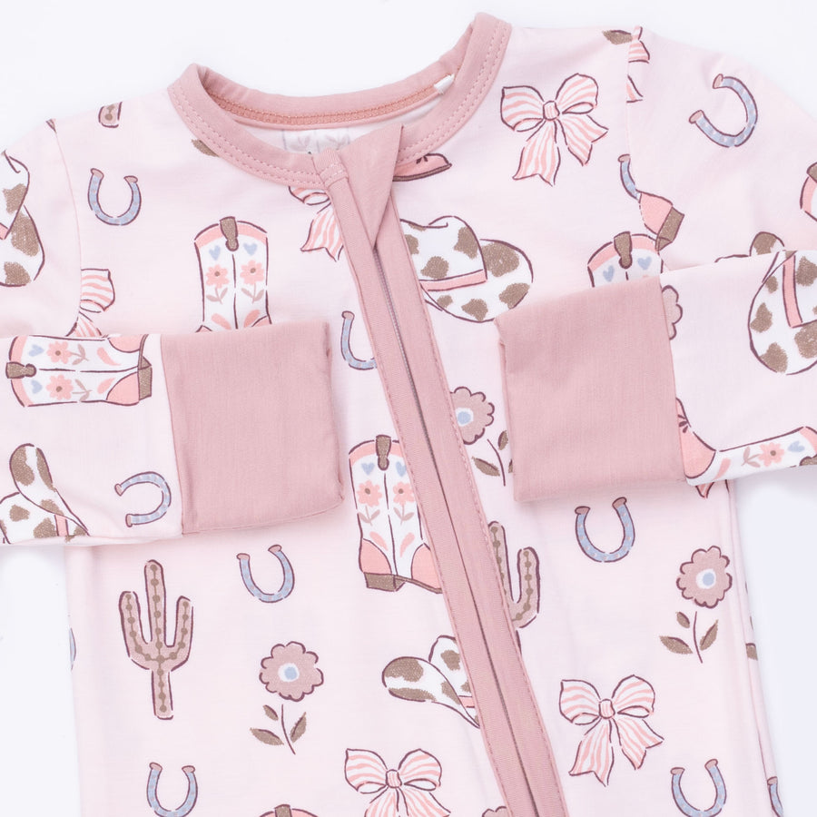 Bamboo Zipper Romper - Cowgirl Boots and Bows