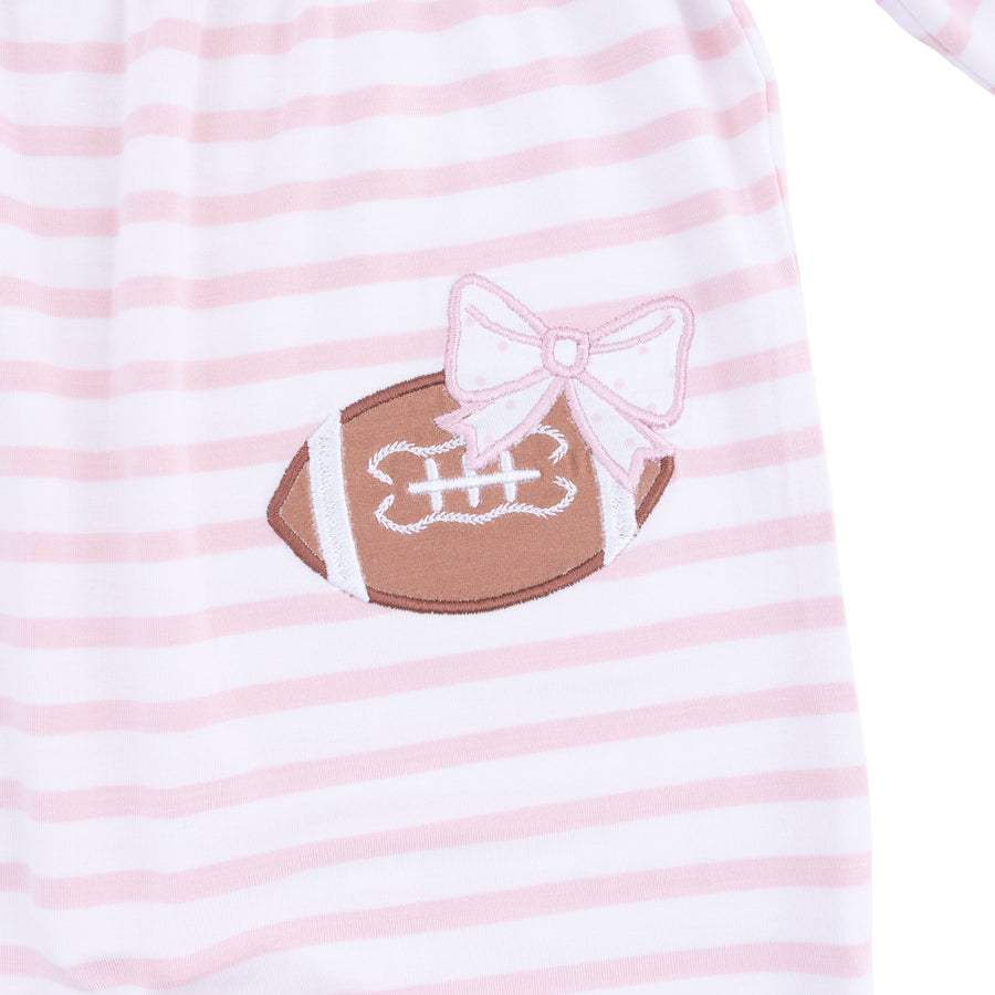 Ruffle Snap Sleeve Romper - Football Stripe