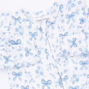 Bamboo Ruffle Sleeve Zipper Footie - Blue Bows and Flowers