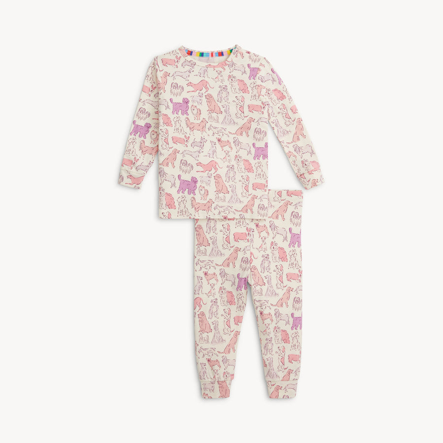 Modal Magnetic Long Sleeve Toddler Pajamas with Ruffles - Pink it's a PAW-TY