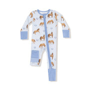 Bamboo Zipper Romper - Horses - Blue