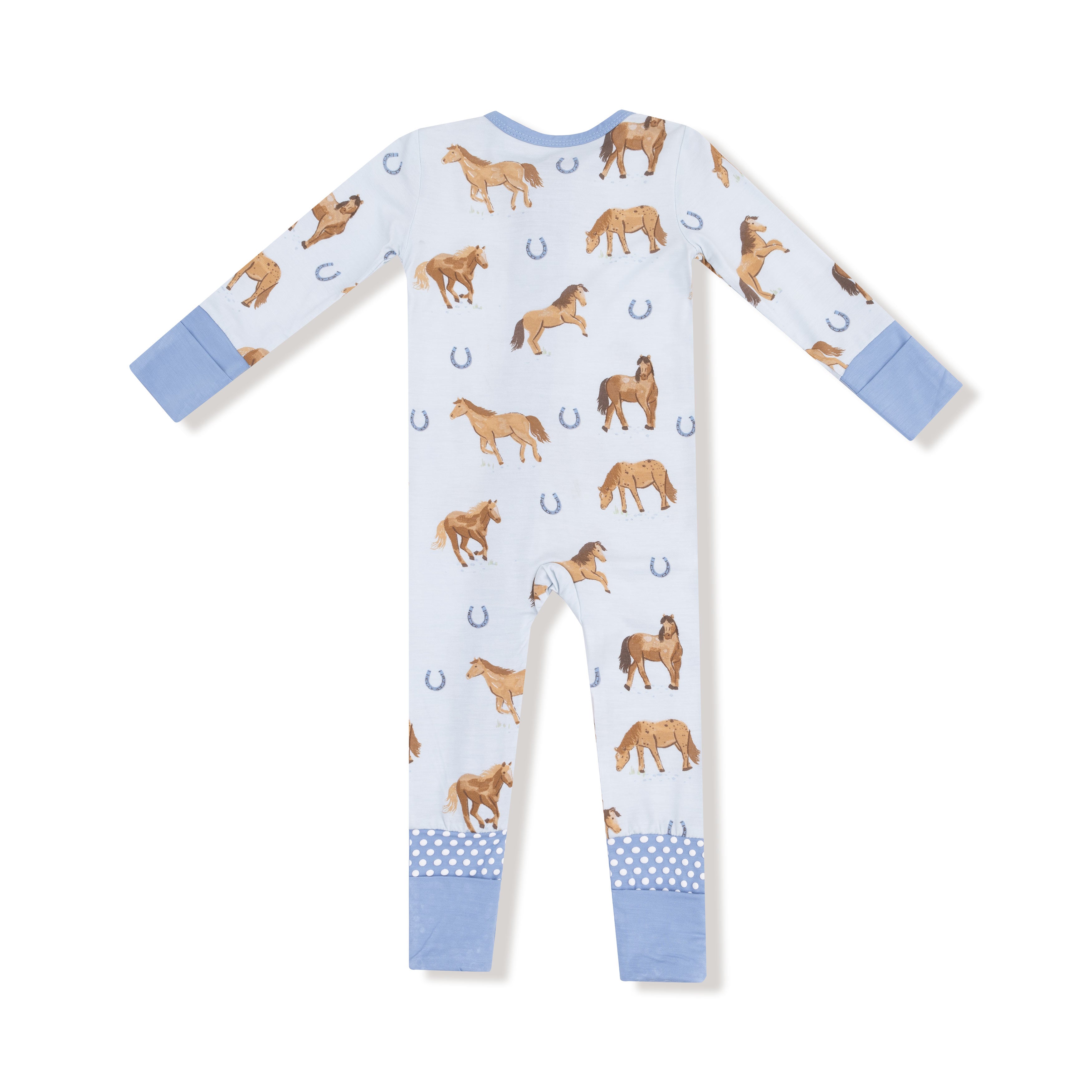 Bamboo Zipper Romper - Horses - Blue