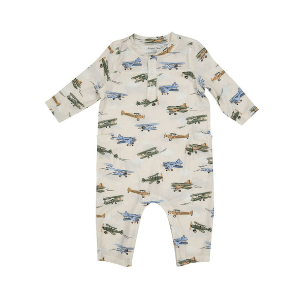 Bamboo Romper with Pockets - Vintage Airplane