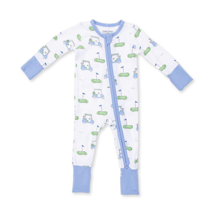 Bamboo Zipper Romper - Golf Carts - Blue