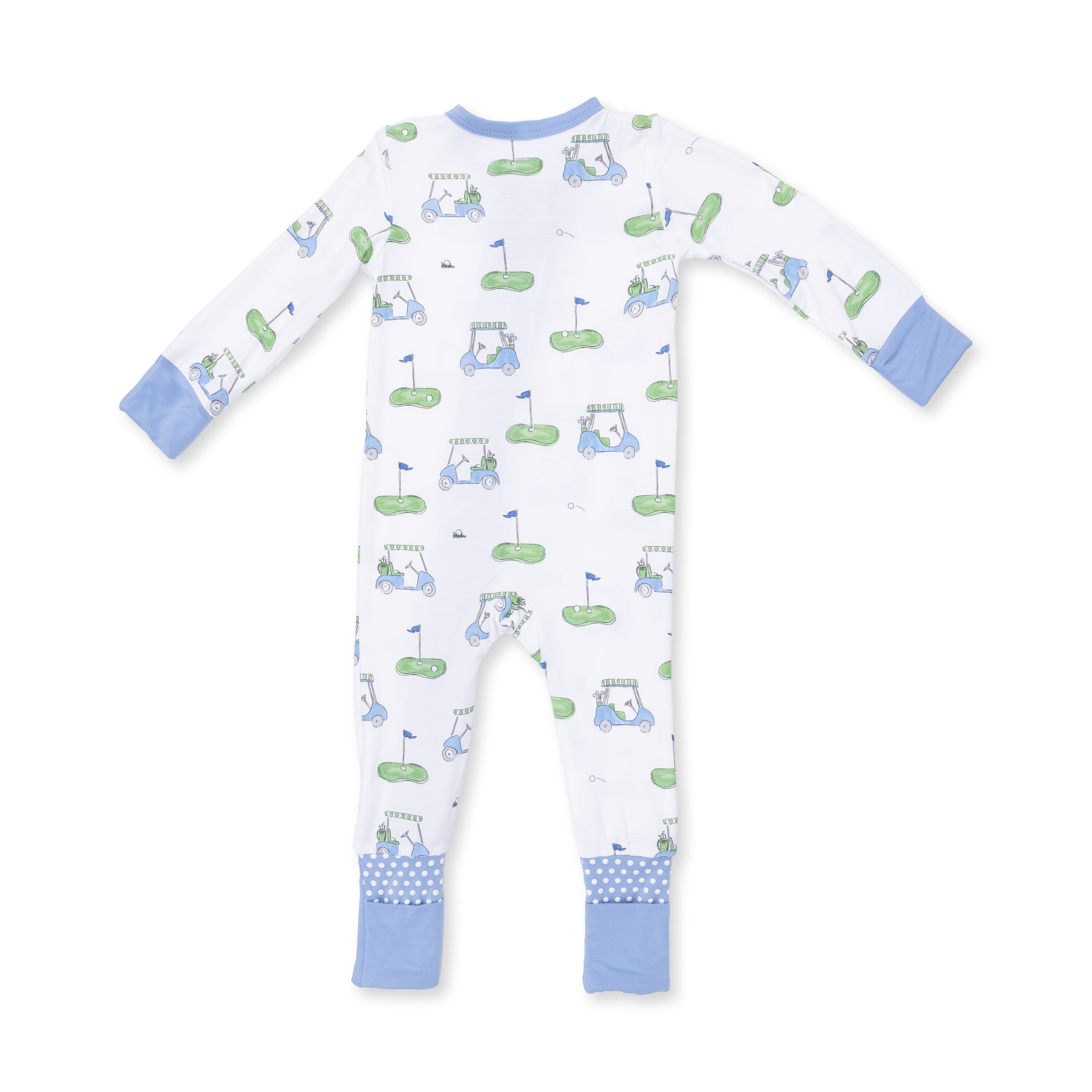 Bamboo Zipper Romper - Golf Carts - Blue