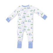 Bamboo Zipper Romper - Golf Carts - Blue