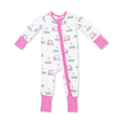 Bamboo Zipper Romper - Golf Carts - Pink