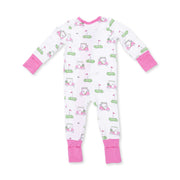 Bamboo Zipper Romper - Golf Carts - Pink