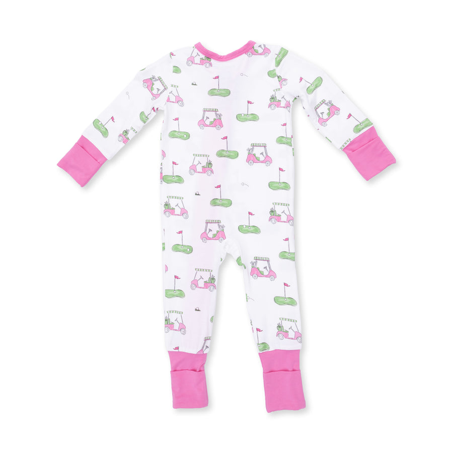 Bamboo Zipper Romper - Golf Carts - Pink
