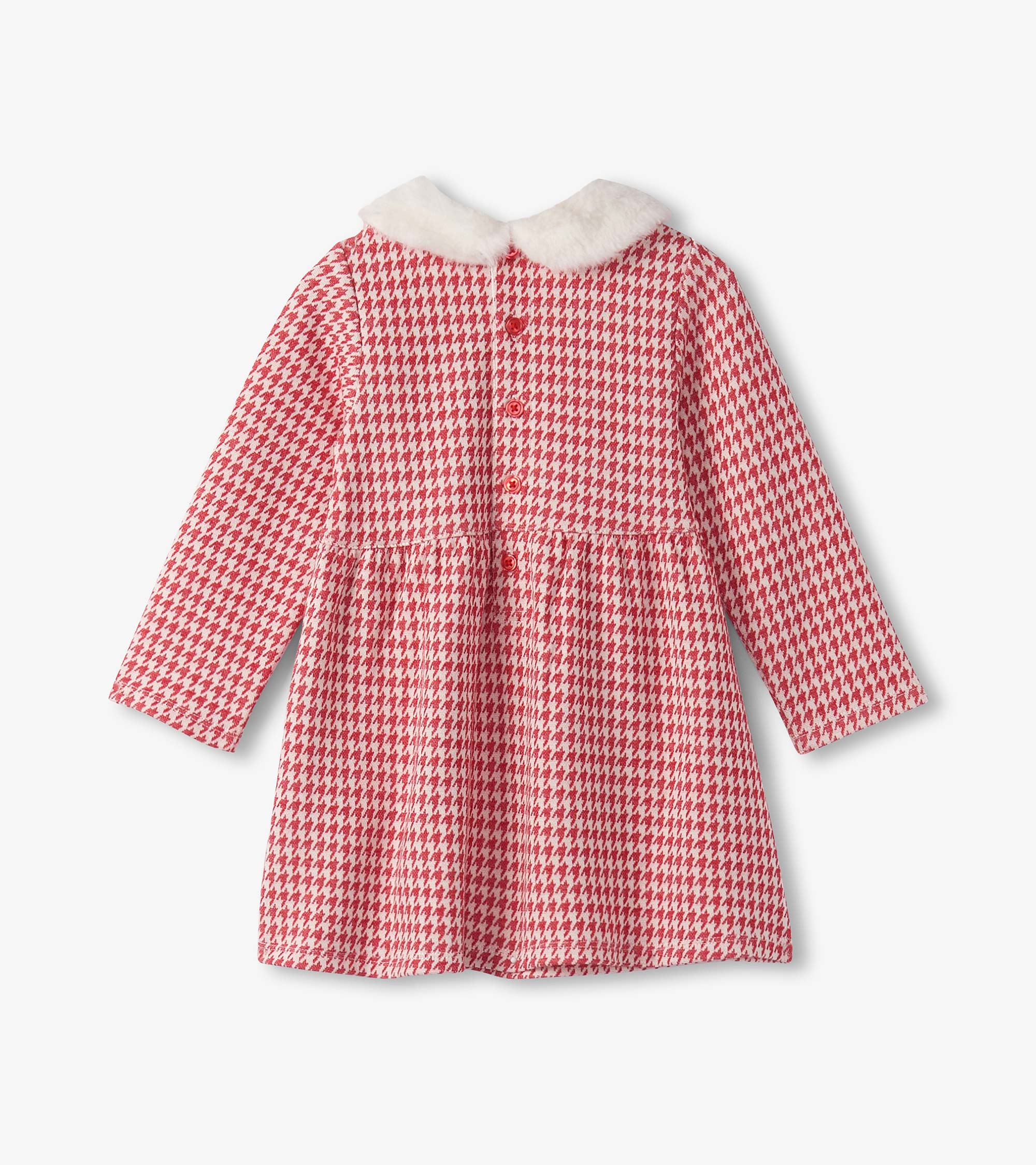 Red Houndstooth Fun Fur Trim Dress