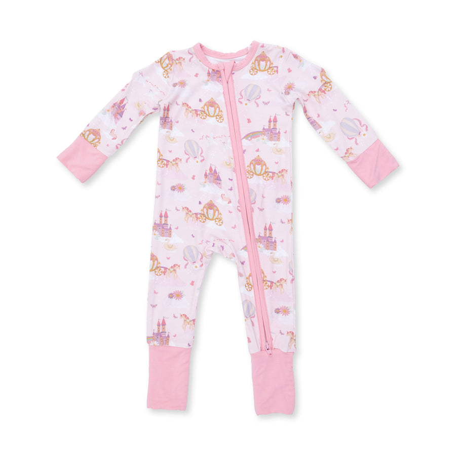 Bamboo Zipper Romper - Princess Unicorns and Castle