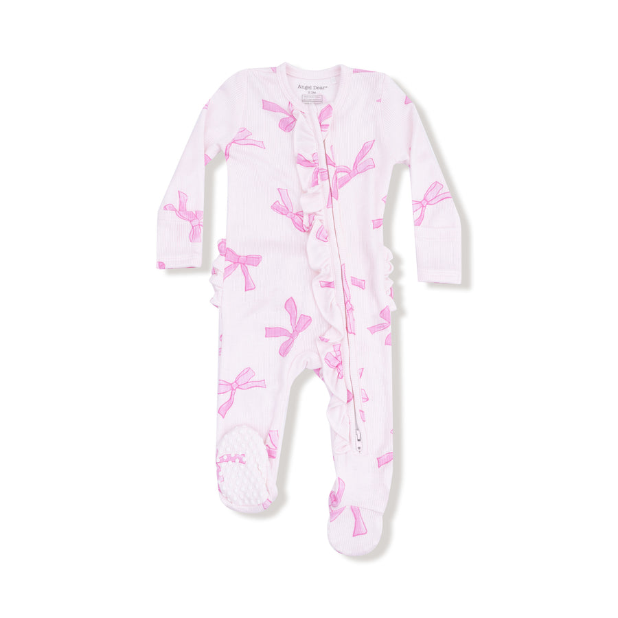 Bamboo Ruffle Zipper Footie - Pretty Bows