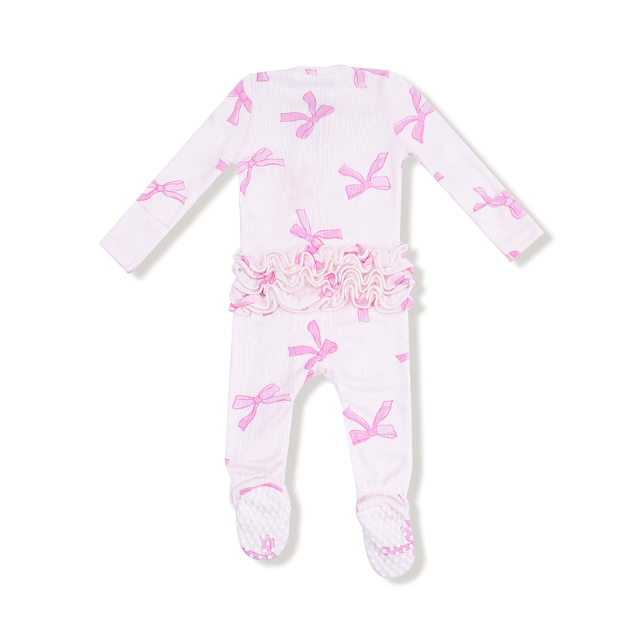 Bamboo Ruffle Zipper Footie - Pretty Bows