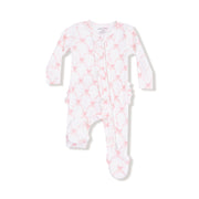 Bamboo Ruffle Zipper Footie - Ribbon Bow Trellis