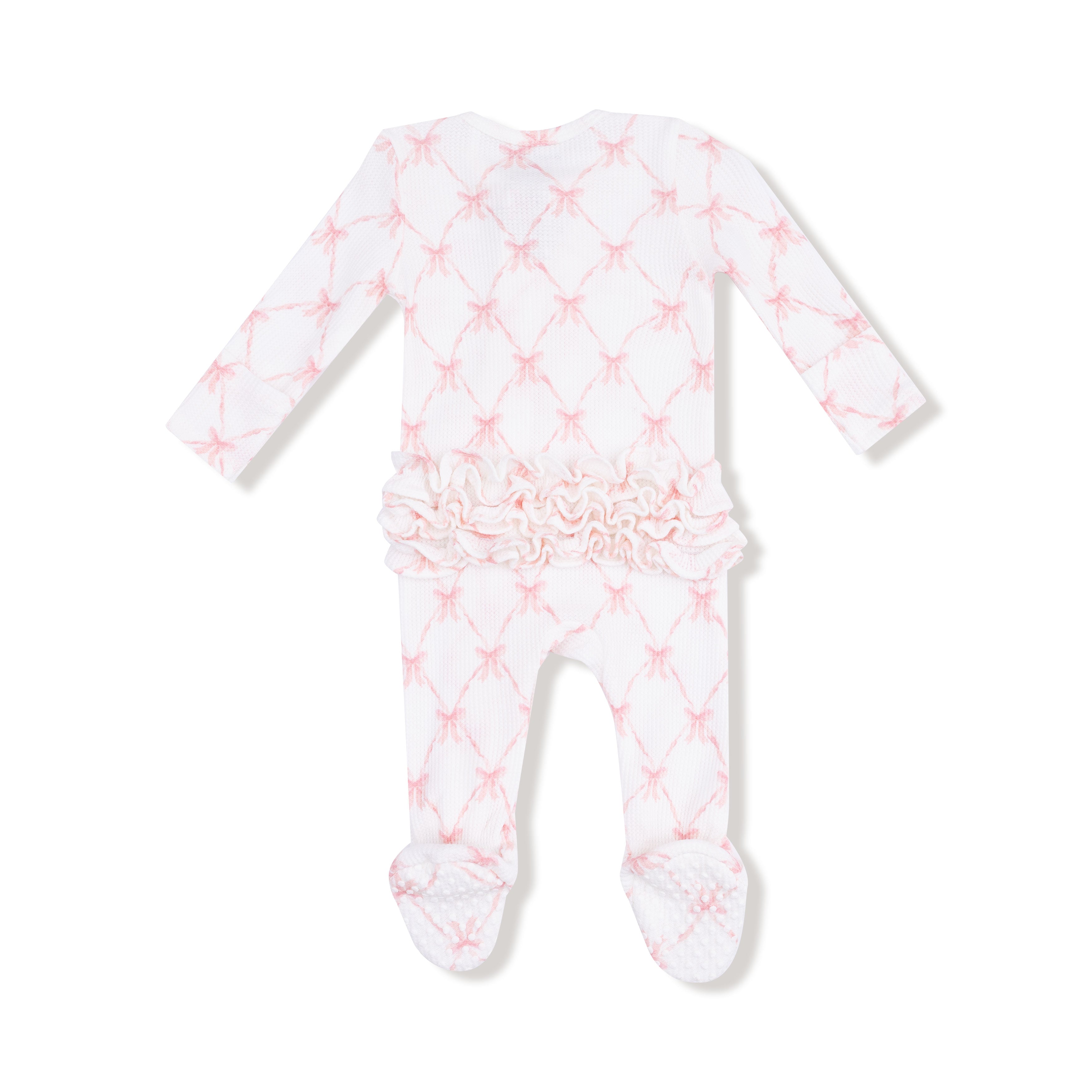 Bamboo Ruffle Zipper Footie - Ribbon Bow Trellis
