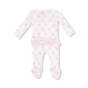 Bamboo Ruffle Zipper Footie - Ribbon Bow Trellis